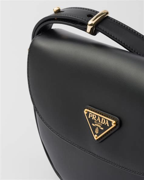 prada shoulder flap leather large black|Black Prada Arqué Leather Shoulder Bag With Flap .